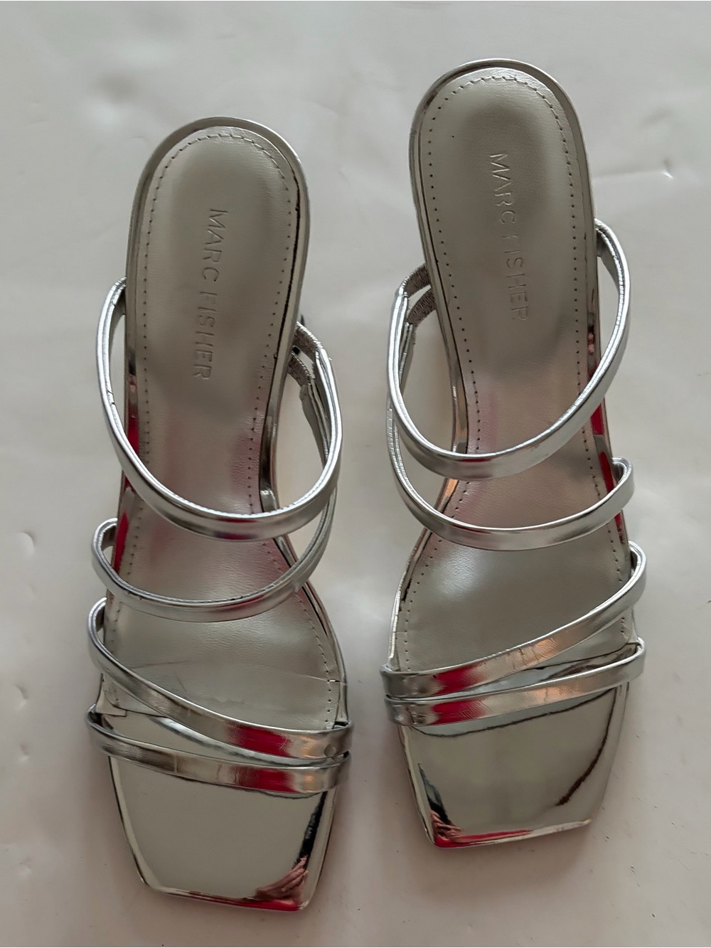 Marc Fisher Metallic Silver Strappy Slide Heels
